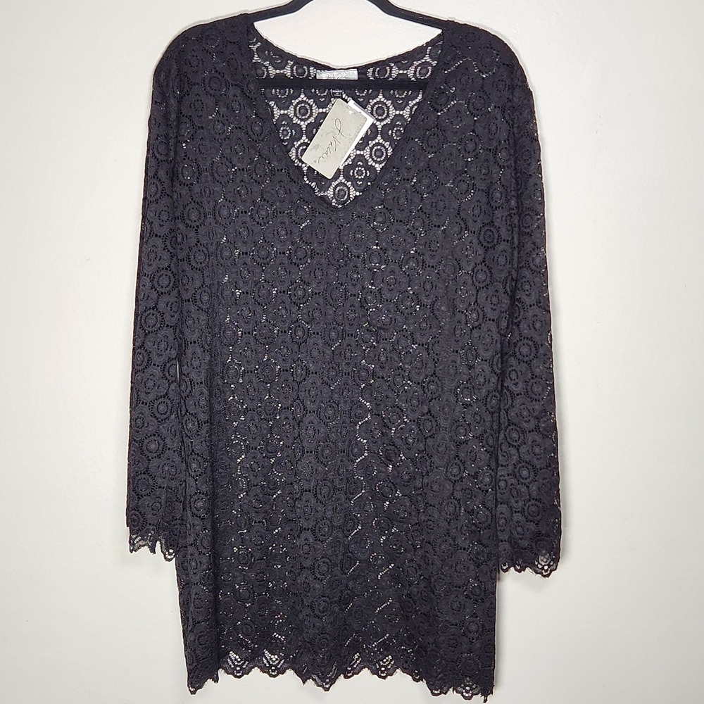 J Valdi Womens XL Black Crochet Open‎ Lace Top Romantic Feminine Parisian Chic